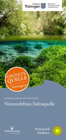 Vorderseite des Flyers zur Salzaquelle, mit einem Bild der Salzaquelle als Motiv